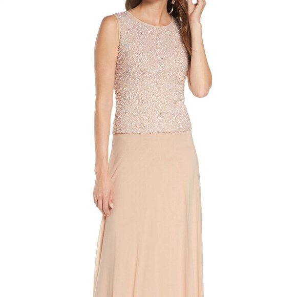 NWT Pissaro Nights Sequin Bodice Gown Dress Blush - Picture 1 of 8